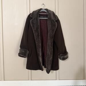 Fleet Street Coat Womens Medium Brown Fleece Faux Fur Trim Lined Winter Jacket
